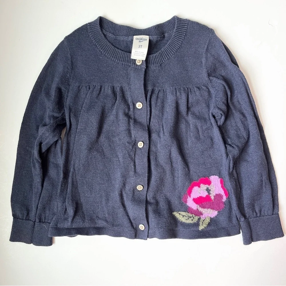 Osh Kosh B’Gosh Navy Rose Knit Cardigan